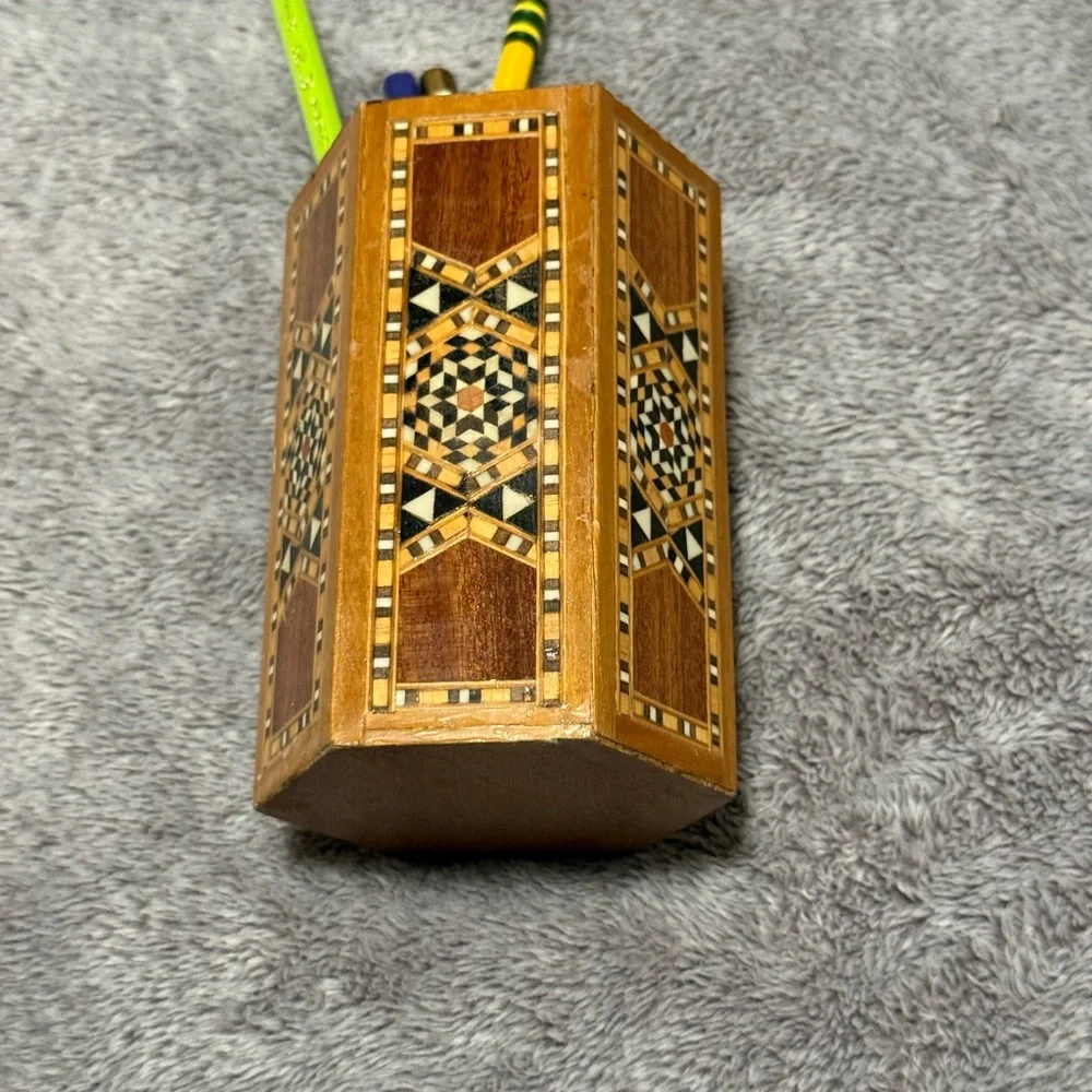 Wooden Pencil Holder with Intricate Design. Middle Eastern
